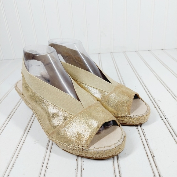 Steve Madden Womens Indiggoo Gold Elastic Pep Toe Espadrilles Sandals K1001 - Picture 4 of 12